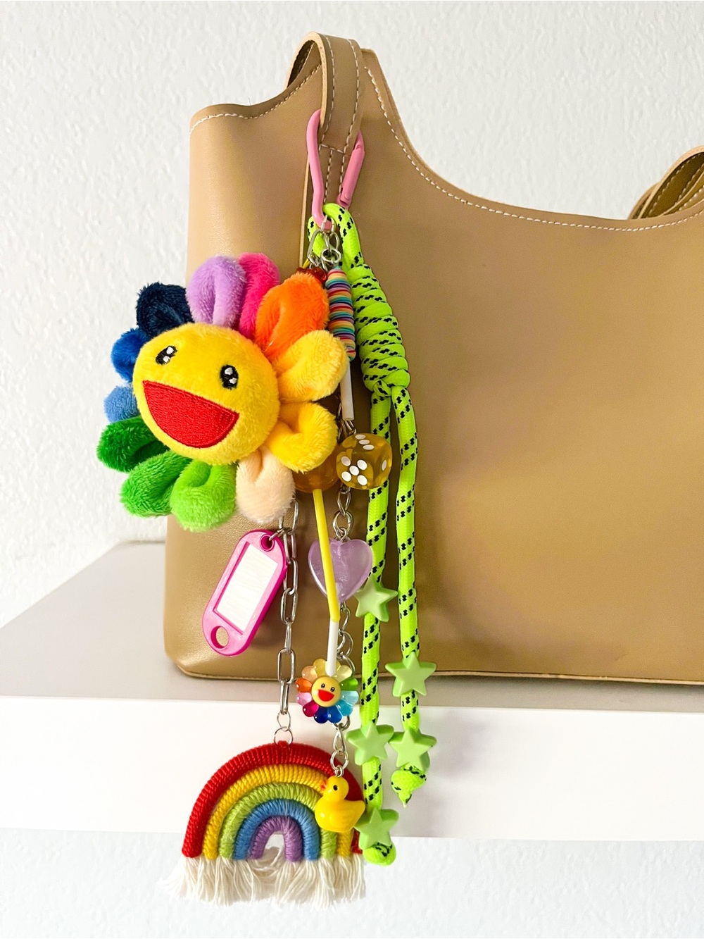 Rainbow Smiley Flower Bag Charm Keychain | Kawaii Y2K Purse Charm